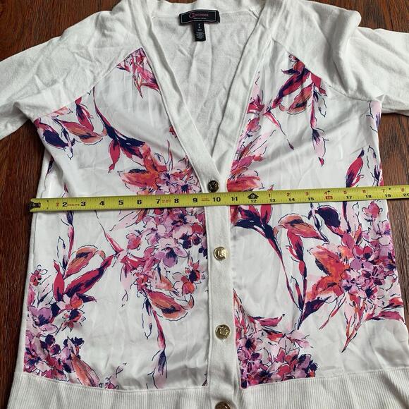 C. Wonder Floral Cardigan Sweater Womens Small Cream Pink Button Front NWOT - Picture 6 of 9